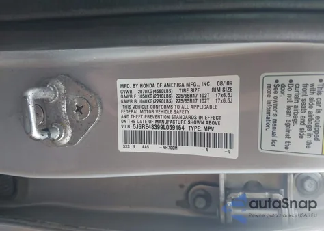 2009 Honda Cr-V Lx z USA, uszkodzony, nr VIN 5J6RE48399L059164